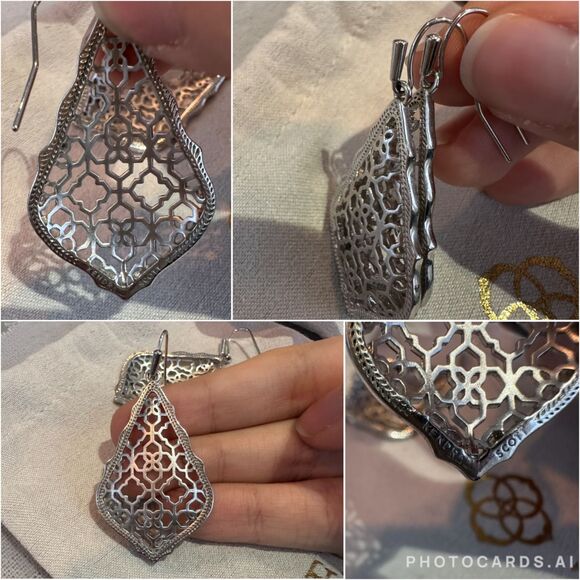 NWOT Kendra Scott Addie Silver Drop Earrings in Silver Filigree Mix - Picture 7 of 16